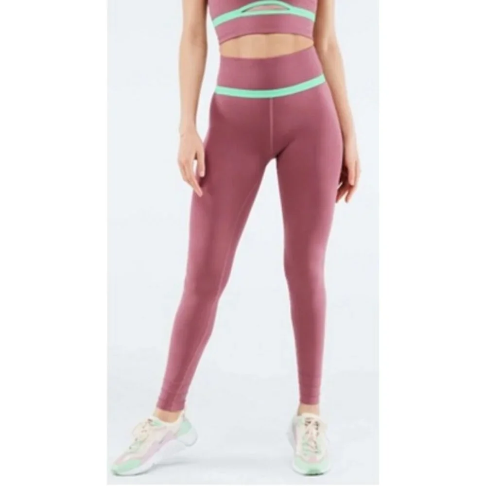 Fabletics Sculptknit‎ Leggings Womens M Pink Green High Waist Cut Out Athletic